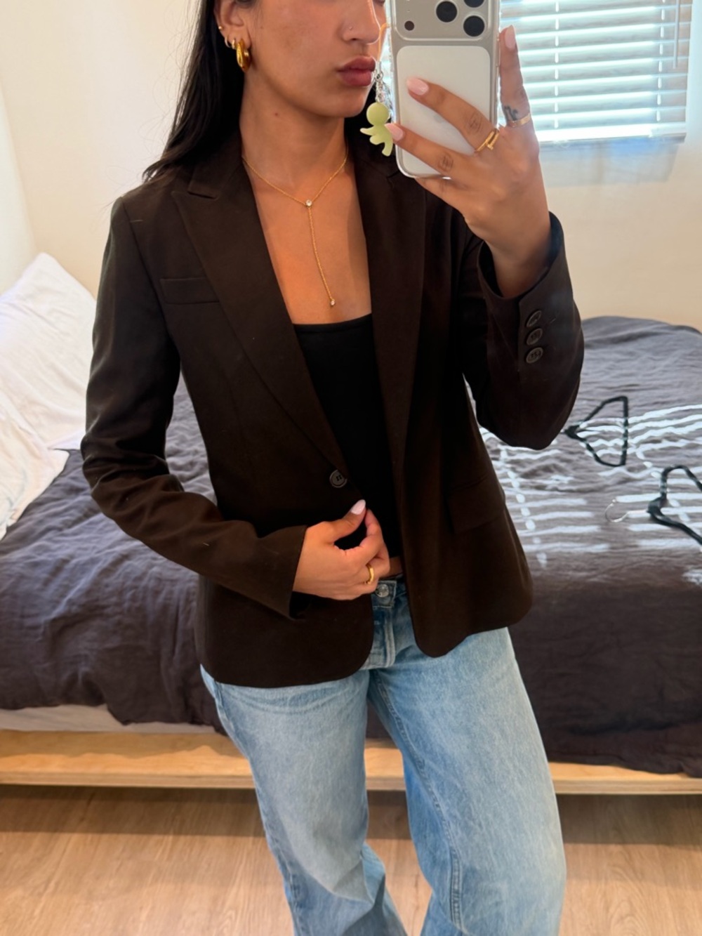 Theory wool Chocolate Brown Single-Button Tailored Blazer